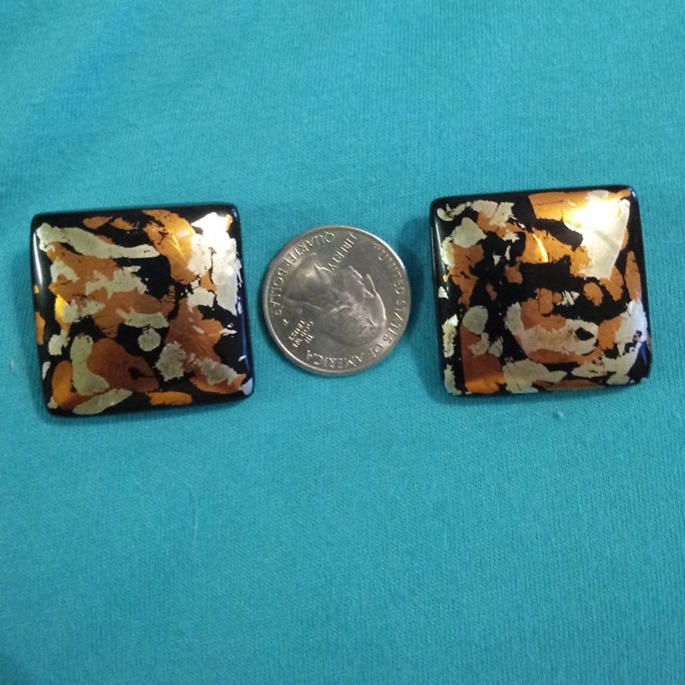 Vintage black silver gold clip earrings